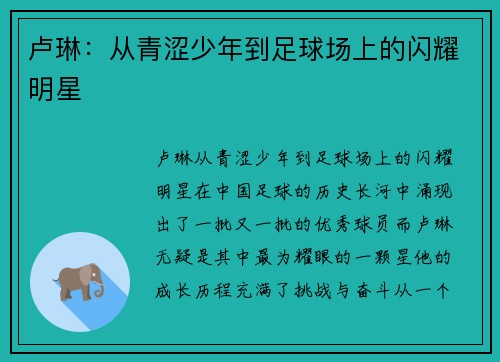 卢琳：从青涩少年到足球场上的闪耀明星